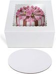 O'CREME Cake Boxes x x 5" and Round Cake Boards Inch, Bakery Box with Window, 10 Pack of Each, White Kraft Paperboard - Bakery Cake Supplies