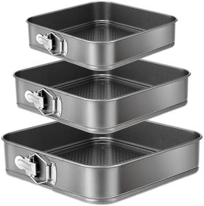 Yetthpowr Springform Cake Pan Set of 3 (9.5, 10, 11 Inch) Square Baking Pans Nonstick Cheesecake Pans with Removable Bottom Bakeware for Cake, Cheesecakes, Pizza, and Quiches