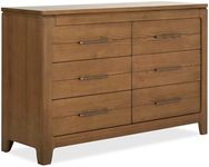 Evolur Oakley Double Dresser for Bedroom, Nursery Dresser Organizer with Six Spacious Drawers, Hickory