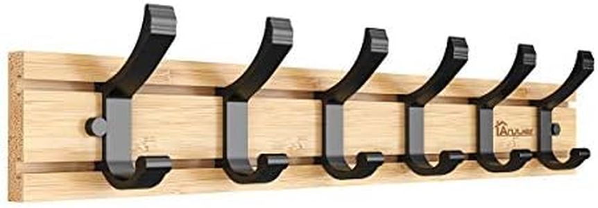 Anjuer Coat Hanger Clothes Rack 6 Active Hooks Heavy Duty Clothes Hat Holder Bamboo