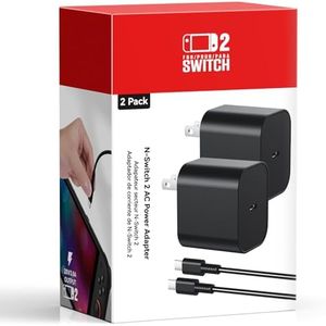(2 Pack) Switch 2 Charger with 5FT+10FT USB-C Cable Bundle, 60W PD 3.0 Fast Charging Block (20V/3A), AC Power Adapter, 4K TV Dock Mode Support, OEM Replacement for Nintendo Switch 2/1/Lite/Wii Charger