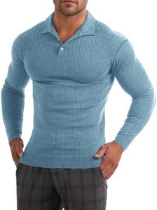 Muscle Cmdr Men's Slim Fit Muscle Polo Shirts Long&Short Sleeve Stretch Quick Dry Tee Casual Golf Athletic T-Shirts (Blue S)