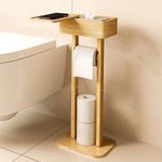 Wealone 4-in-1 Toilet Paper Holder Stand with Storage Shelf Box, Bamboo Free Standing Toilet Tissue Paper Roll, Toilet Wipes Dispenser Organizer, Temporary Desktop for Bathroom