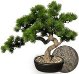 Permaplants Artificial Bonsai Tree 16" Tall with Realistic Wood and Ceramic Pot Fake Plants Juniper Pine Zen Faux Plants for Home Bedroom Japanese Decor