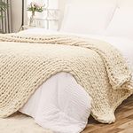 Bigacogo Chunky Knit Blanket Throw 60"x80", 100% Hand Knitted Chenille Throw Blanket, Big Soft Thick Yarn Cable Knit Blanket, Large Rope Knot Crochet Throw Blankets for Couch Bed Sofa (Beige)