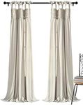 Lush Decor, Neutral Lydia Curtains Ruffle Window Set for Living, Dining, Bedroom x 40, 84 in L Panel Pair