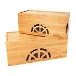 Cable Management Box Set of 2 by HTB, Large & Small Bamboo Cord Organizer Box to Hide Wires & Power Strips | Desk Computer Cable Management Box | Cable Storage | Cord Box Hider for Home & Office