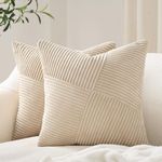 Topfinel Tan Decorative Throw Pillow Covers 18x18 Set of 2 Windmill Textured Striped Patchwork Pillow Covers Soft Corduroy Square Beige Cushion Cases for Couch Sofa Bed Boho Home Decor