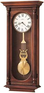 Howard Miller Helmsley Wall Clock - Traditional Pendulum Clock with Brass Finished Bezel, Westminster & Ave Maria Chimes, Wooden Finish Lyre Pendulum, Quartz Movement & Battery Operated