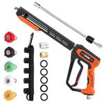 FIXFANS Pressure Washer Gun Kit, 4000PSI Power Washer Handle Gun with Replacement Wand Extension, High Pressure Spray Gun with 5 Nozzle Tips, M22 Fitting, 1/4" Quick Connect Female