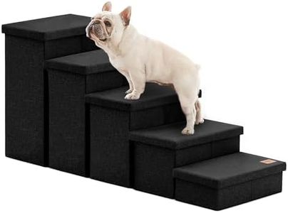 Love's cabin Dog Stairs for High Bed 22" H, Foldable Pet Stairs for Small Medium or Large Dogs Puppy with Storage for Bed or Couch, Cat Dog Steps Ramp with Zip up to 200 lbs, Black, 5 Steps