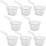 SEUNMUK 8 PCS Chip Serving Frying Baskets, Mini Chip Baskets with Handle, Mini Square Fry Baskets for Onion Rings, Fries, Chicken Wings, Silver