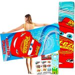 Disney Cars Beach Towel Set - Bundle with Lightning McQueen Microfiber Pool Towel Plus Cars Temporary Tattoos and More (Cars Beach Towel for Kids and Adults)