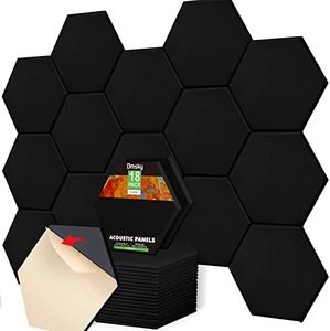 Dmsky 18 Pack Acoustic Panels-12''X10''X 0.4'' Self-Adhesive Soundproof Wall Panels High-Density Sound Absorbing Panel Acoustic Treatment Panel Used in Home & Offices （Black Hexagon）