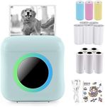 Mini Photo Printer with 7 Colour Light, Portable Thermal Printer Compatible with iOS & Android, USB Rechargeable Pocket Printer with 1 Sticker and 13 Rolls of Printing Paper (Blue)