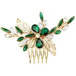 BETITETO Green Bridal Side Comb Crystal Leaf Wedding Small Decorative Hair Piece Accessories for Women Girls Party