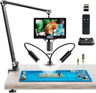 TOMLOV 2024 New DM501S 2K Flexible Arm Digital Microscope, 7" Soldering Microscope 2000X, 48MP HDMI Coin Microscope with Light, Flex LCD Digital Microscope for Electronic Repair with Polarizer, 64GB