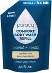 Puracy Natural Body Wash Refill - 48 fl oz / 1420 ml - Body Wash Sensitive Skin - 98.6% Pure Plant Ingredients - Body Wash Women, Men & Kids - Moisturizing Body Wash/Shower Gel - Coconut & Vanilla