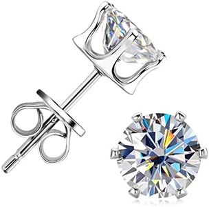 PROSTORY Moissanite Stud Earrings for Women, 0.2-6cttw D Color VVS1 Lab Created Diamond 6 Prong Stud Earring,18K Gold Plated 925 Sterling Silver for Women or Men with GRA Certificate, 6.5MM - 2.0cttw/pair, Sterling Silver, Moissanite