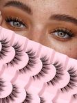 Lashes Wispy Natural Cat Eye Lashes 15mm False Eyelashes Wispy Lashes 3D Volume Strip Eyelashes Thin Cotton Band Soft Fake Eyelashes Mink Lashes Pack 7 Pairs Siligli