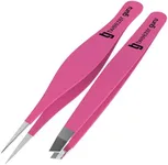 Tweezer Guru Slant Tip and Pointed Tweezers Set - Professional Precision Hair Removal Tweezer Set - Best for Eyebrows, Facial Hair, and Ingrown Hair Removal (Pink)