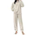 Womens Pyjamas Set Nightwear Fluffy Fleece 2 Piece Sherpa Quarter Zip Pullover Wide Leg Pants Sets Fuzzy Tesst Sleepwear Winter Warm Fur PJs Thickened Plushed Loungewear White