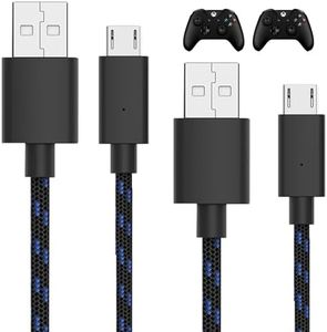 TALK WORKS Controller Charger Cord for Xbox One - 2 Pack 10 ft Nylon Braided Micro USB Charging Cable - Also Android Compatible with Samsung Galaxy, PS4