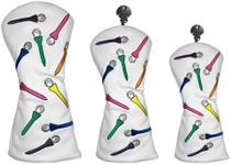 Andux 3pcs/Set Tee Pattern PU Golf Wood Club Head Covers 460cc Driver Covers with Long Neck White