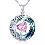 TOUPOP October Birthstone Necklace 925 Sterling Silver Moon and Star Pendant Necklaces Heart Celtic Moon Pink Crystal Jewellery Gifts for Women Lady Her Daughter Wife Anniversary Birthday