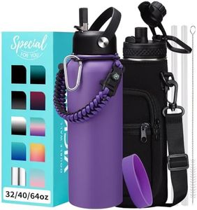 Insulated Water Bottle with Straw - 40 oz Triple Walled Water Bottle with Strap Carrier Bag, Flip Top Lid, Paracord Handle, Protective Cup Mat, Sweat-proof Metal Waterbottle for Sport, Gym, Workout