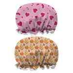 2Pcs Shower Cap Waterproof Elastic Band Dual Layer with Frilled Edges Keeping Hair Dry-Reusable Shower Caps For Women UK By MAUZIMRA