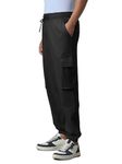 Maniac Mens Solid Black Side Pockets Cotton Loosefit Cargo Pant