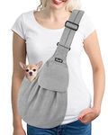 Lukovee Pet Sling, Hand Free Dog Sling Carrier Adjustable Padded Strap Tote Bag, Shoulder Bag with Front Pocket Safety Belt Carrying Small Dog Cat Puppy Machine Washable (Black-WY,S)