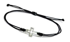 Jewel string cross with black cord adjustable bracelet for girls boys men women (Black)