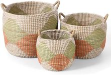 Laundry Baskets Hamper, 3 Pack Seagrass Baskets, Handwoven Woven Laundry Hamper with Handles, 56L, 28L, 15L for Decor Storage of Dirty Clothes,Toys and Blankets in Bathroom, Nursery, Living Room