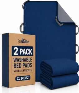 Washable Positioning Bed Pad with 8 Reinforced Handles – 34"x52" Waterproof, Quick-Dry, Absorbent Underpad for Elderly Care, Turning, Lifting & Incontinence Protection (Navy, 34"x52" (2 Pack))
