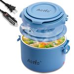 Aotto Electric Lunch Box, 12V 24V 110V 3 in 1 Portable Food Warmer Heated Lunch Boxes for Adults, 32oz Leakproof, Lunch Warmer & Food Heater for Travel, Car, Truck, Office Use - Blue