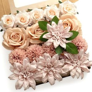 Mocoosy Artificial Flowers Combo Box Set Fake Flowers Bulk, Mix Faux Flowers with Stem for Wedding Bouquets Centerpieces Table Decorations DIY Floral Arrangement Bridal Shower Party Home Decor