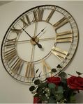 88cm Extra Large Skeleton Wall Clock - Rustic Gold - Metal Wall Clock - Roman Numerals Large for Living Room Wall - Wall Art - Contemporary Wall Clock