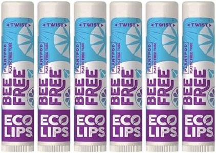 Eco Lips Bee Free Vegan Unscented 100% Natural Lip Balm - Soothe and Moisturize Dry, Cracked and Chapped Lips - 100% Plastic-Free Plant Pod Packaging - Made in USA (6 Tubes)