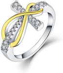 JO WISDOM 925 Sterling Silver Cubic Zirconia Cross Infinity Ring,Gold Women's Infinity Wedding Engagement Statement Rings
