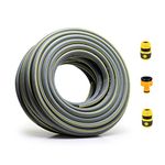 Topways Garden Hose Pipe, 30M/98Ft 1/2" Anti-Kink 3 Layers Thicker Reinforced Explosion Proof Outdoor Water Pipes Including 2 in 1 Faucet Adapter, Hose End Quick Connector