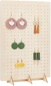 PH PandaHall 204 Holes Wooden Earring Display Pegboard, Jewellery Display Rack Organizer Slant Back Holds 102 Pairs Countertop Storage for Vendors Events Earring Jewellery Craft Table Selling