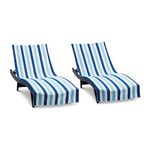 Arkwright Cabo Cabana Chaise Lounge Cover - (Pack of 2) 100% Cotton Terry Towels, Pool Chair Covers for Outdoor Beach Furniture, 30 x 85 in, Tropical Breeze/Skydive Blue