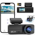 4K Dash Cam Front and Rear, WiFi Dash Cam with 64GB Card, 4K+1080P Dash Camera for Cars, WiFi Car Camera with App, 1.47" Screen DashCam with 24H Parking Monitor, G-Sensor