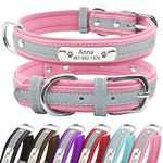 Senristar Personalised Reflective Dog Collars with Neoprene Padded,Custom Engraved Dog Collar with Name Plate for Small Medium Large Dogs (XS,Pink)