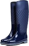 AONEGOLD Women Wellington Boots Knee High Rain Boots Waterproof Warm with Soft Villi Spliced Rainshoes(Blue,5 UK)