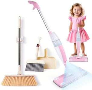 Lullulii Kids Spray Mop,Toddler Mop Cleaning Set, Real Working Mini Mop & Kids Broom Dustpan Set, Housekeeping Pretend Play Toy, Montessori Kid Cleaning Toy Set Includes Organizer Clip -Pink