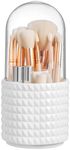 QYINXIU Makeup Brush Holder with Lid, 360 Rotating Makeup Brush Organizer with Cover, Cosmetic Organizer Dustproof, Makeup Brushes Container Spinning Brush Holder for Vanity (White-Lid)