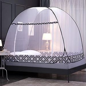 Mengersi Pop Up Mosquito Net Tent for Bed,Bed Canopy with Net Bottom,Mosquito Netting Bed Tent for Kids Girls Boys,Bed,Suit for Indoor Outdoor (Full/Queen, Black)